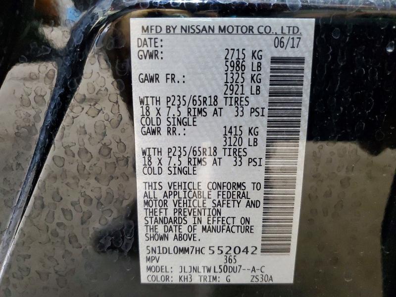 54200896 :رقم المزاد ، 5N1DL0MM7HC552042 vin ، 2017 Infiniti Qx60 مزاد بيع
