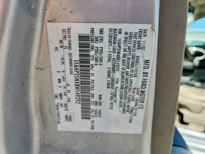 2008 Ford Focus მანქანა იყიდება აუქციონზე, vin: 1FAHP35NX8W149292, აუქციონის ნომერი: 53647236