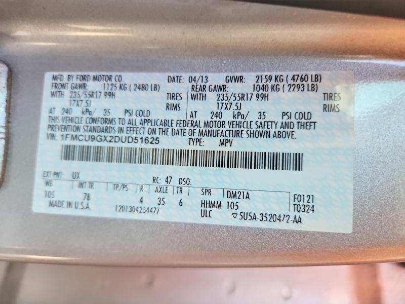 54709206 :رقم المزاد ، 1FMCU9GX2DUD51625 vin ، 2013 Ford Escape مزاد بيع