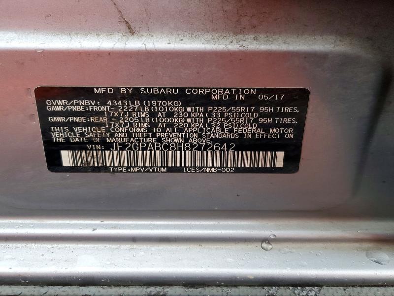 Aukcja sprzedaży 2017 Subaru Crosstrek, vin: JF2GPABC8H8272642, numer aukcji: 52706236