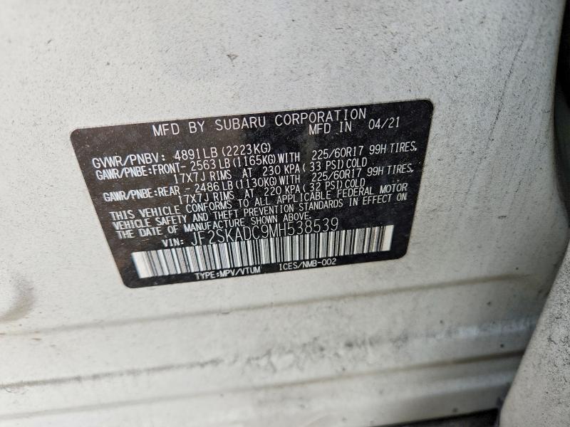 54005326 :رقم المزاد ، JF2SKADC9MH538539 vin ، 2021 Subaru Forester مزاد بيع
