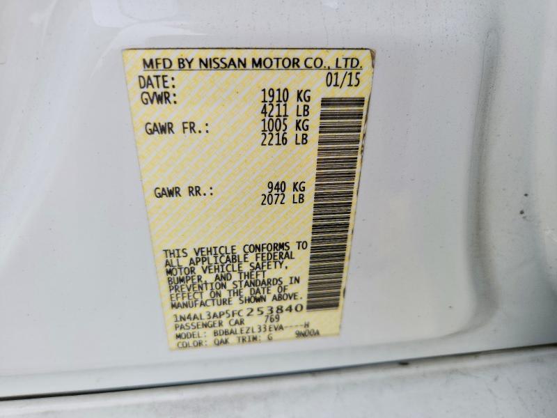 Продажа на аукционе авто 2015 Nissan Altima, vin: 1N4AL3AP5FC253840, номер лота: 54830336