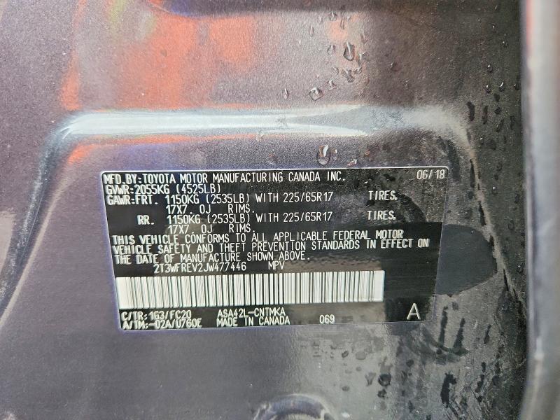 54195526 :رقم المزاد ، 2T3WFREV2JW477446 vin ، 2018 Toyota Rav4 مزاد بيع