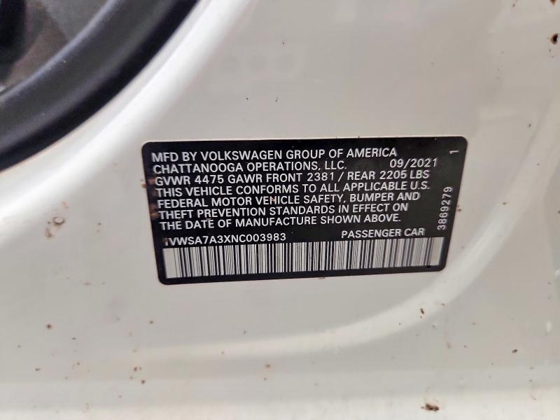 52553566 :رقم المزاد ، 1VWSA7A3XNC003983 vin ، 2022 Volkswagen Passat مزاد بيع