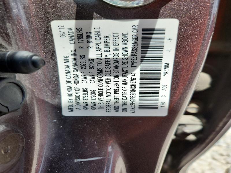 Aukcja sprzedaży 2012 Honda Civic, vin: 2HGFB2F84CH576141, numer aukcji: 54888326