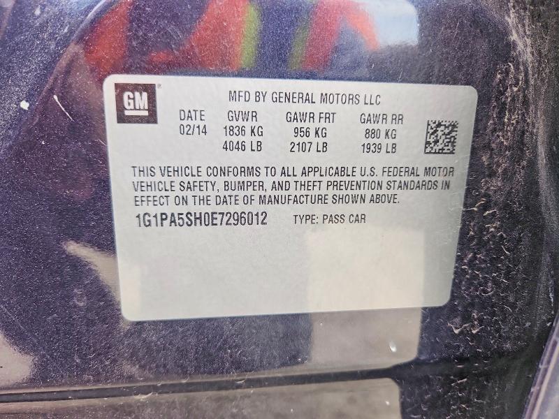 53706816 :رقم المزاد ، 1G1PA5SH0E7296012 vin ، 2014 Chevrolet Cruze مزاد بيع