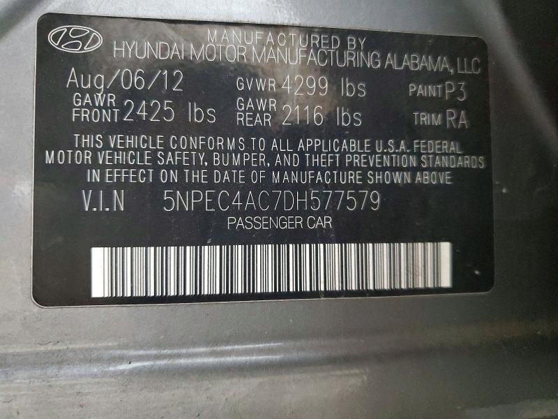 Продаж на аукціоні авто 2013 Hyundai Sonata, vin: 5NPEC4AC7DH577579, номер лоту: 53759776