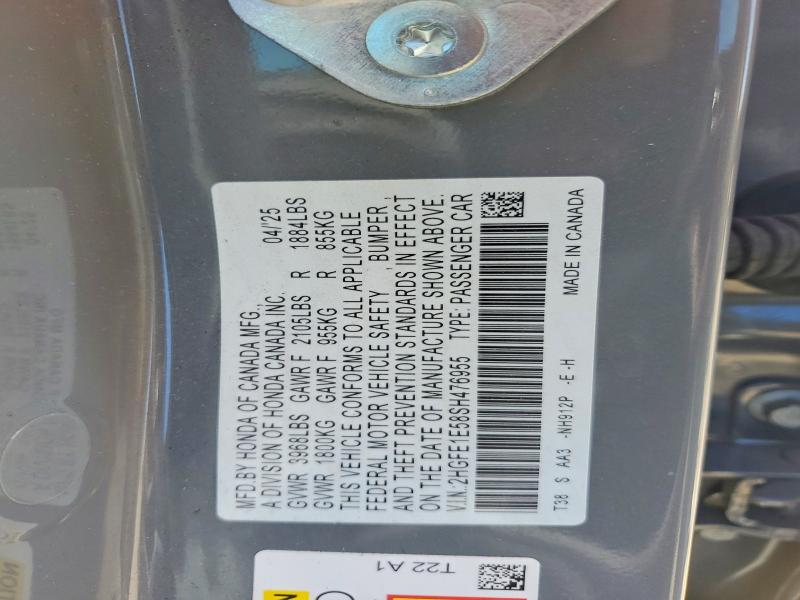 2025 Honda Civic მანქანა იყიდება აუქციონზე, vin: 2HGFE1E58SH476955, აუქციონის ნომერი: 53199066