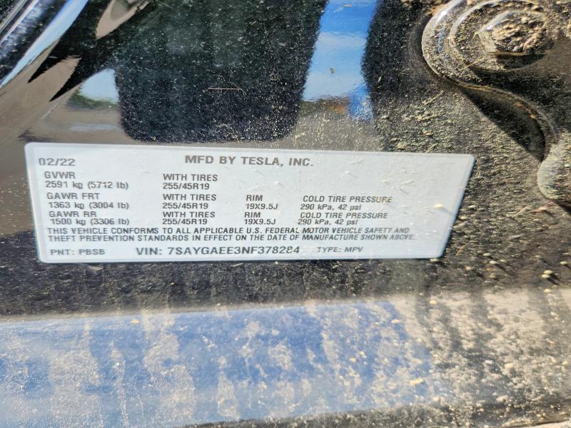Продаж на аукціоні авто 2022 Tesla Model Y, vin: 7SAYGAEE3NF378284, номер лоту: 54983946