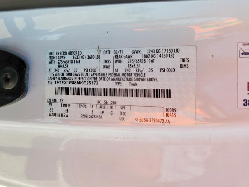 53428946 :رقم المزاد ، 1FTFX1E88MKE25373 vin ، 2021 Ford F150 مزاد بيع