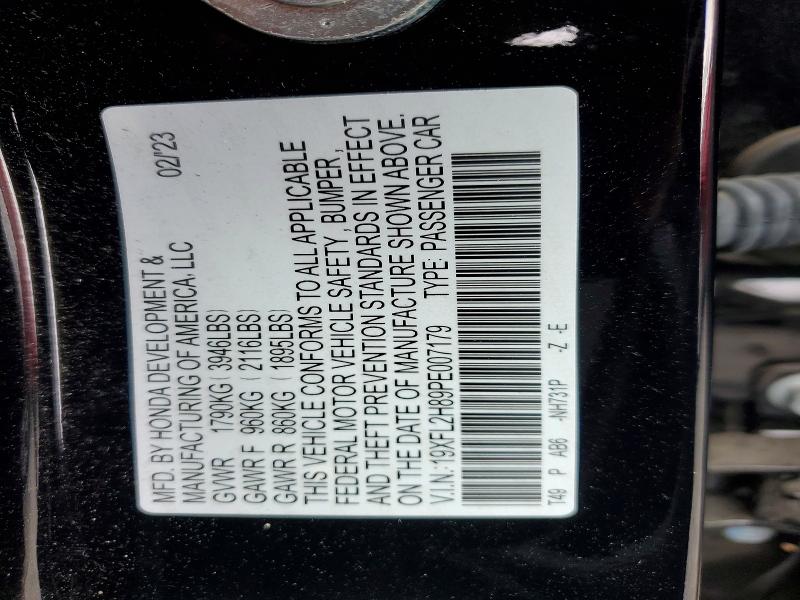 55054196 :رقم المزاد ، 19XFL2H89PE007179 vin ، 2023 Honda Civic مزاد بيع