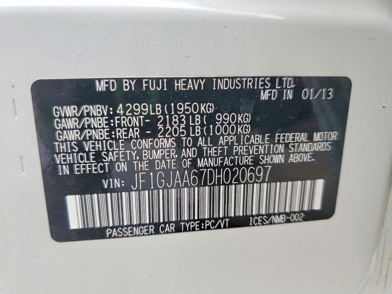 2013 Subaru Impreza მანქანა იყიდება აუქციონზე, vin: JF1GJAA67DH020697, აუქციონის ნომერი: 52647676