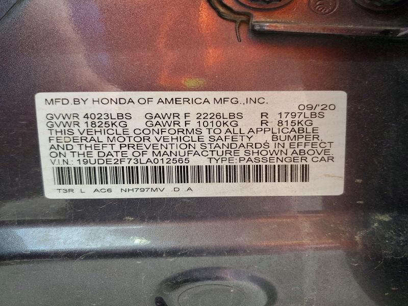 53907956 :رقم المزاد ، 19UDE2F73LA012565 vin ، 2020 Acura Ilx مزاد بيع