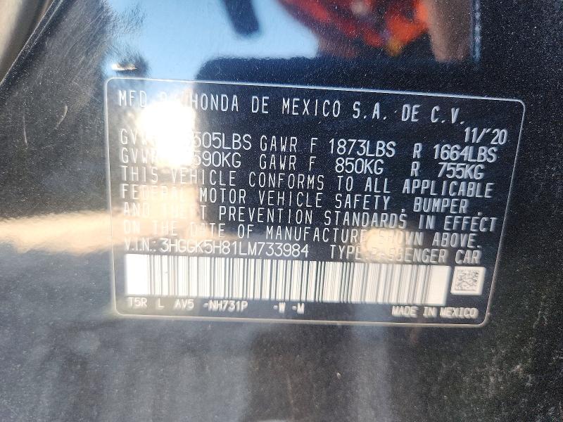 52914866 :رقم المزاد ، 3HGGK5H81LM733984 vin ، 2020 Honda Fit مزاد بيع