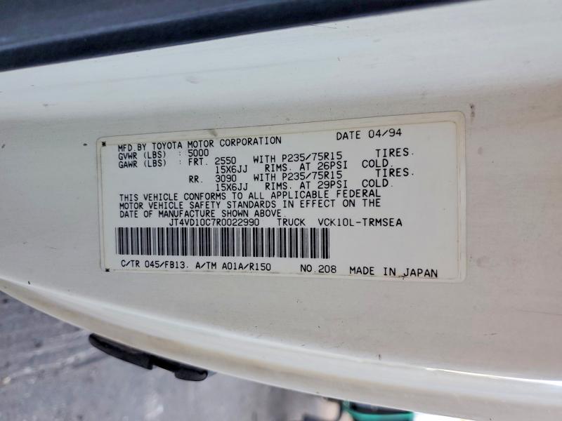 Aukcja sprzedaży 1994 Toyota T100, vin: JT4VD10C7R0022990, numer aukcji: 54660246