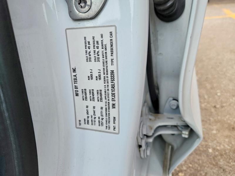 2020 Tesla Model 3 მანქანა იყიდება აუქციონზე, vin: 5YJ3E1EA5LF633394, აუქციონის ნომერი: 52481036