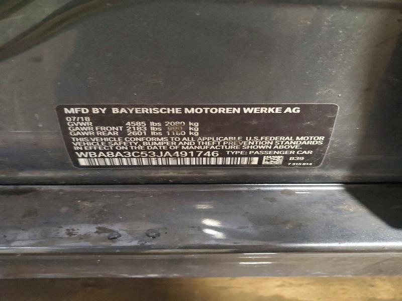 2018 Bmw 320 მანქანა იყიდება აუქციონზე, vin: WBA8A3C53JA491746, აუქციონის ნომერი: 54494836
