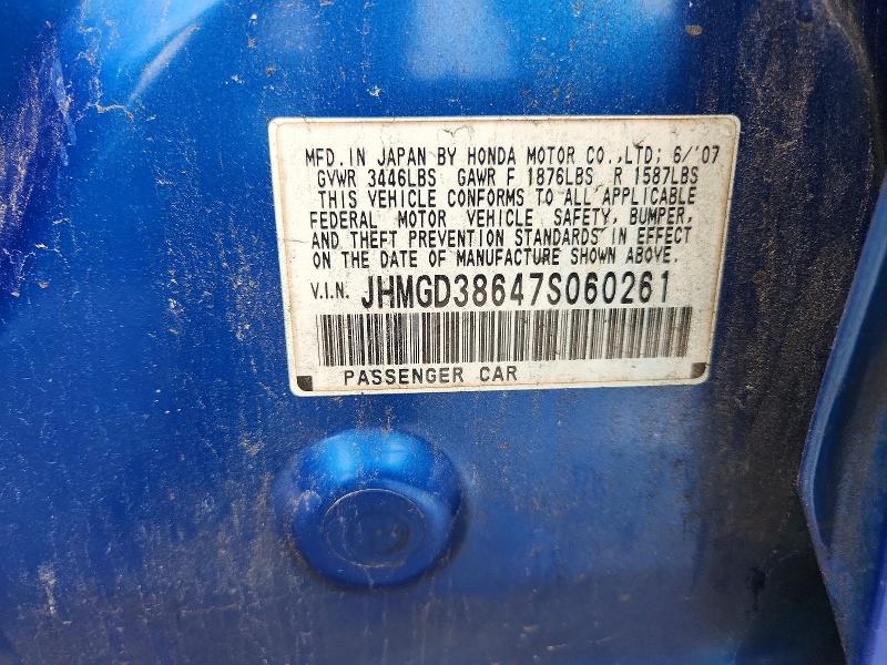Aukcja sprzedaży 2007 Honda Fit, vin: JHMGD38647S060261, numer aukcji: 52986856
