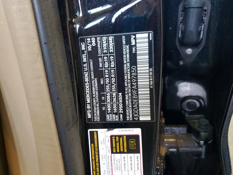 Продажа на аукционе авто 2015 Mercedes-benz Ml, vin: 4JGDA0EB9FA497850, номер лота: 54840956
