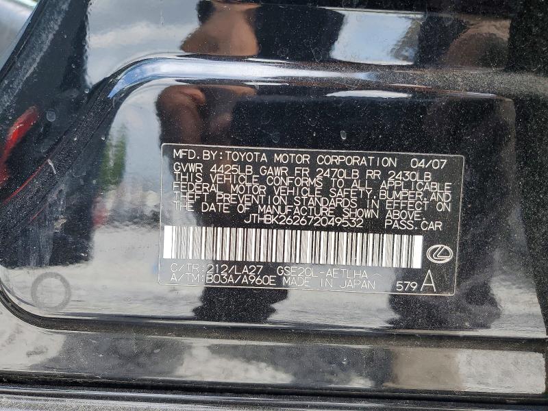 52497496 :رقم المزاد ، JTHBK262672049532 vin ، 2007 Lexus Is مزاد بيع