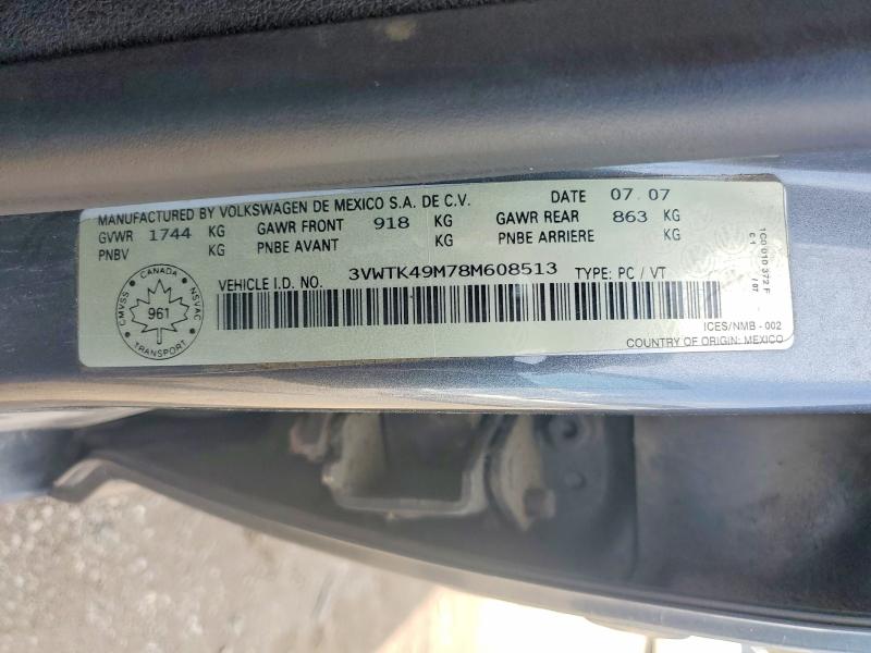 2008 Volkswagen City Jetta მანქანა იყიდება აუქციონზე, vin: 3VWTK49M78M608513, აუქციონის ნომერი: 52036386