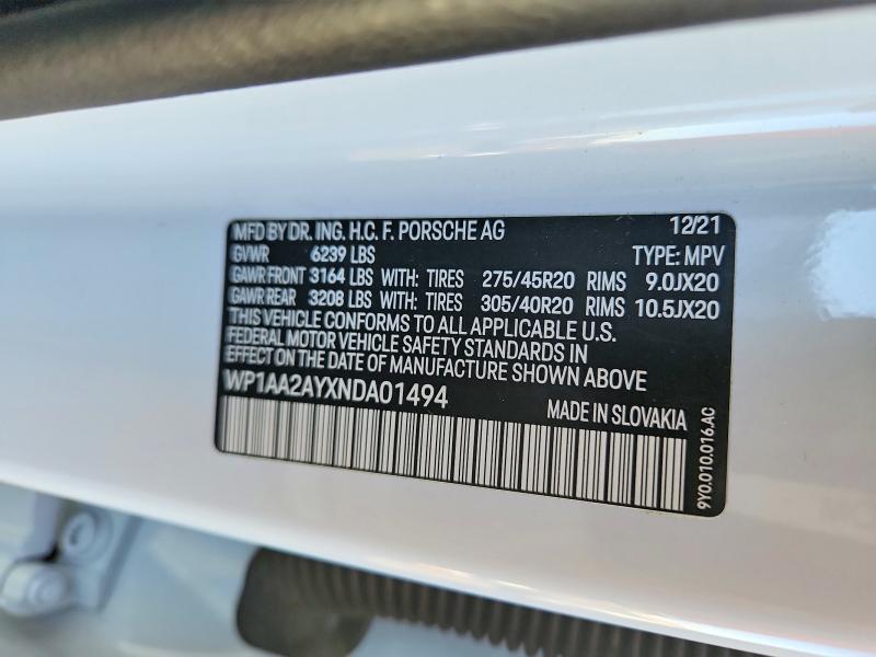 Продаж на аукціоні авто 2022 Porsche Cayenne, vin: WP1AA2AYXNDA01494, номер лоту: 52905416