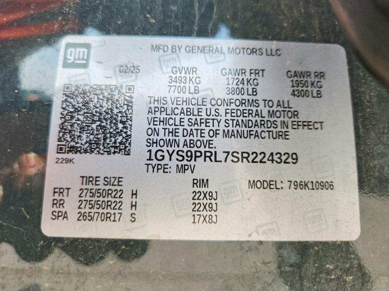 53778046 :رقم المزاد ، 1GYS9PRL7SR224329 vin ، 2025 Cadillac Escalade مزاد بيع