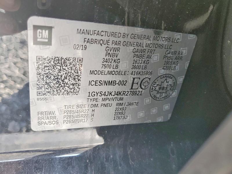 Aukcja sprzedaży 2019 Cadillac Escalade, vin: 1GYS4JKJ4KR278921, numer aukcji: 52095606