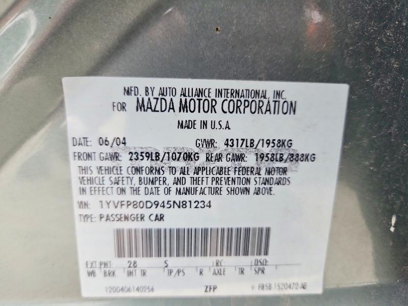 Aukcja sprzedaży 2004 Mazda 6, vin: 1YVFP80D945N81234, numer aukcji: 53387576