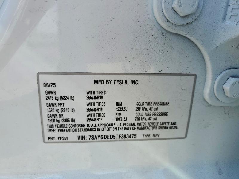 Aukcja sprzedaży 2026 Tesla Model Y, vin: 7SAYGDED5TF383475, numer aukcji: 54732386