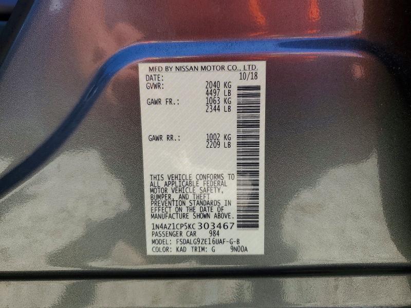 53143786 :رقم المزاد ، 1N4AZ1CP5KC303467 vin ، 2019 Nissan Leaf مزاد بيع