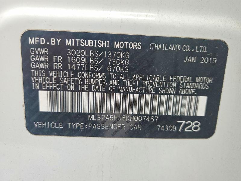 Auction sale of the 2019 Mitsubishi Mirage, vin: ML32A5HJ5KH007467, lot number: 54774736