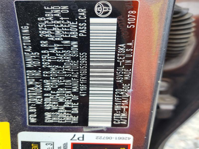 55240256 :رقم المزاد ، 4T1BF1FK1GU529655 vin ، 2016 Toyota Camry مزاد بيع