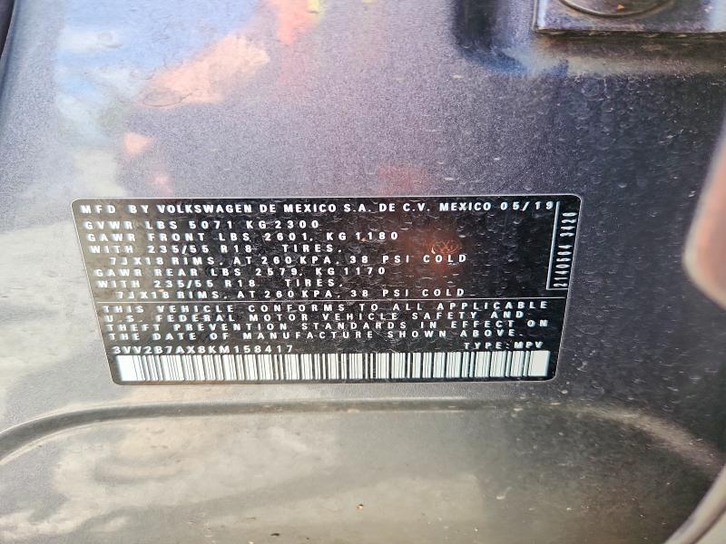53639526 :رقم المزاد ، 3VV2B7AX8KM158417 vin ، 2019 Volkswagen Tiguan مزاد بيع