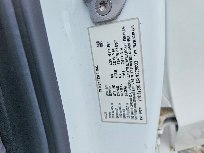 54094466 :رقم المزاد ، 5YJ3E1EC2MF020233 vin ، 2021 Tesla Model 3 مزاد بيع