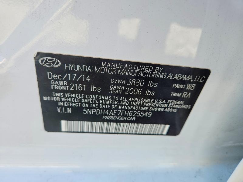 Aukcja sprzedaży 2015 Hyundai Elantra, vin: 5NPDH4AE7FH625549, numer aukcji: 53983726