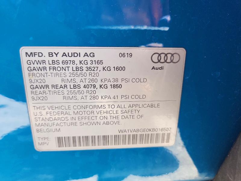 Продажа на аукционе авто 2019 Audi E-tron, vin: WA1VABGE0KB016507, номер лота: 52081146