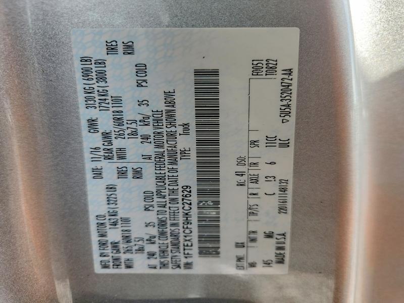 Aukcja sprzedaży 2017 Ford F150, vin: 1FTEX1CF9HKC27629, numer aukcji: 53433866