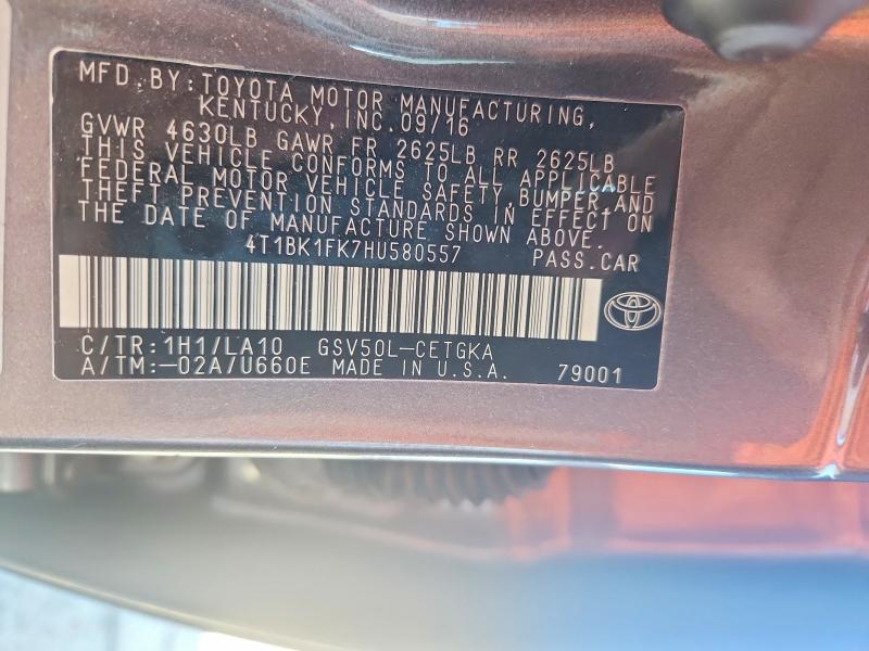 Aukcja sprzedaży 2017 Toyota Camry, vin: 4T1BK1FK7HU580557, numer aukcji: 51869936