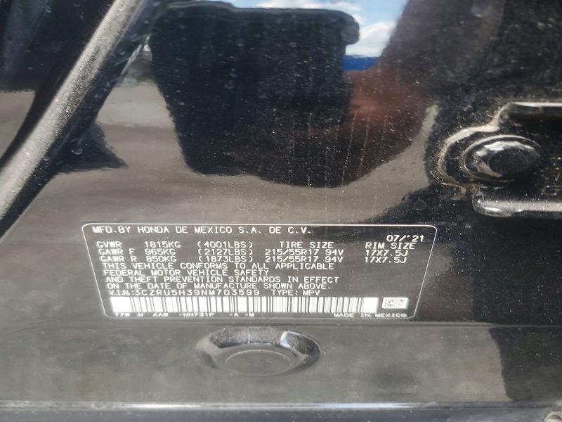 2022 Honda Hr-v მანქანა იყიდება აუქციონზე, vin: 3CZRU5H39NM703599, აუქციონის ნომერი: 54237806