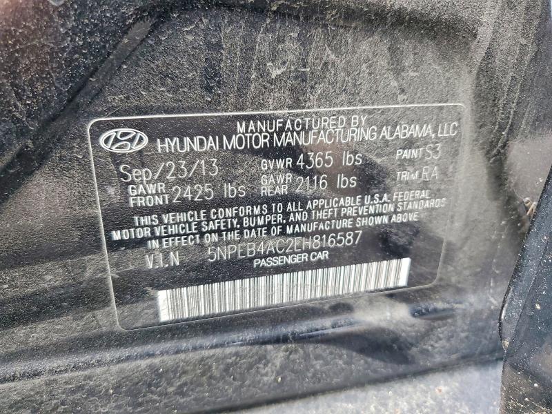 2014 Hyundai Sonata მანქანა იყიდება აუქციონზე, vin: 5NPEB4AC2EH816587, აუქციონის ნომერი: 54073036