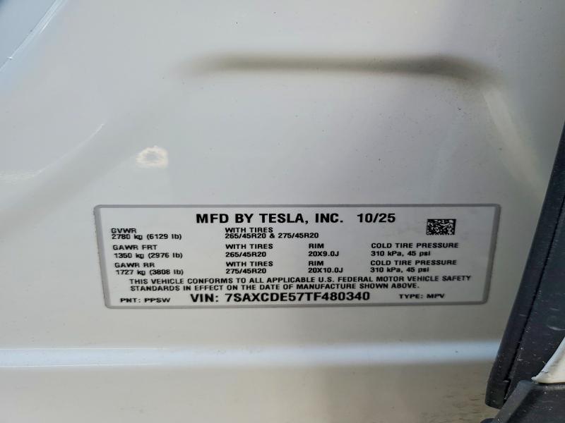 2026 Tesla Model X მანქანა იყიდება აუქციონზე, vin: 7SAXCDE57TF480340, აუქციონის ნომერი: 53100976