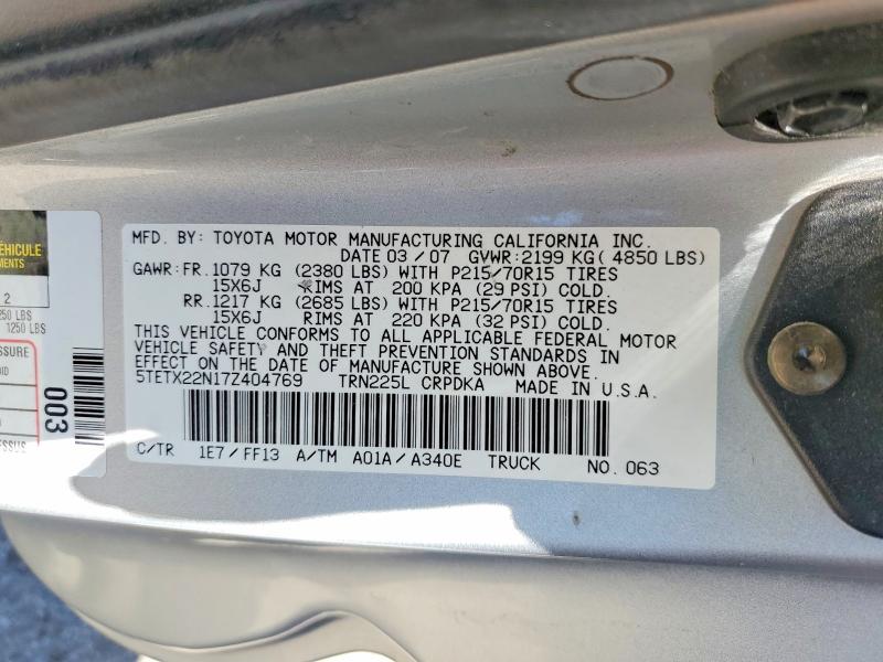 52269746 :رقم المزاد ، 5TETX22N17Z404769 vin ، 2007 Toyota Tacoma مزاد بيع