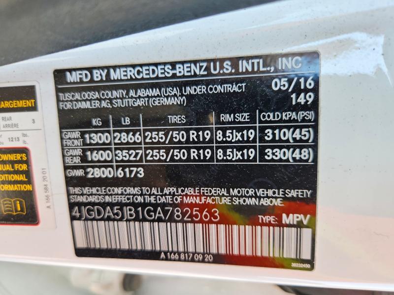 Aukcja sprzedaży 2016 Mercedes-benz Gle, vin: 4JGDA5JB1GA782563, numer aukcji: 54506686