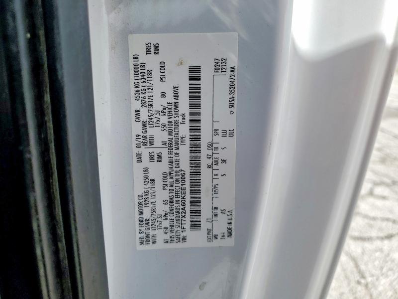 52043106 :رقم المزاد ، 1FT7X2A60KEE10067 vin ، 2019 Ford F250 مزاد بيع