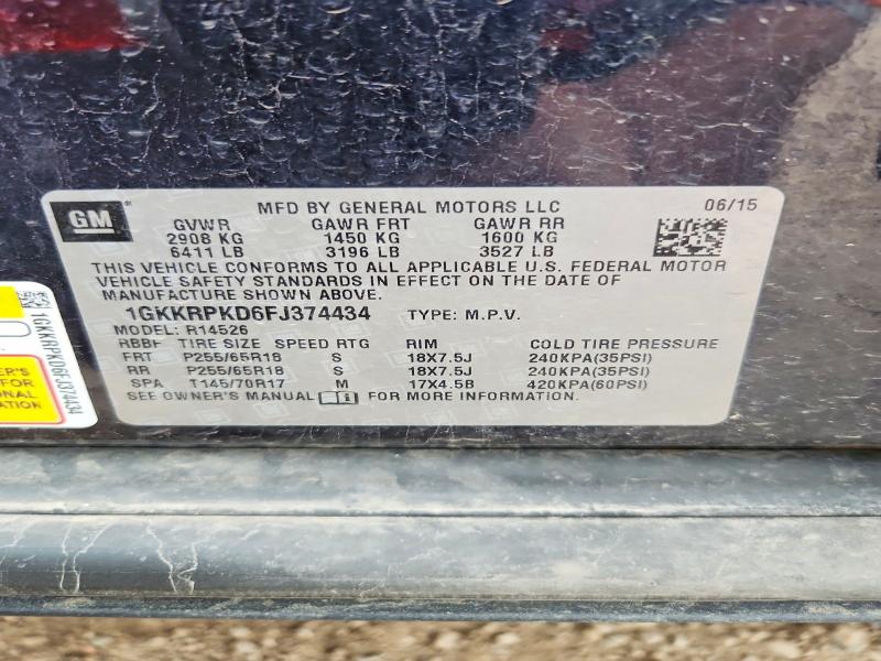 54061466 :رقم المزاد ، 1GKKRPKD6FJ374434 vin ، 2015 Gmc Acadia مزاد بيع