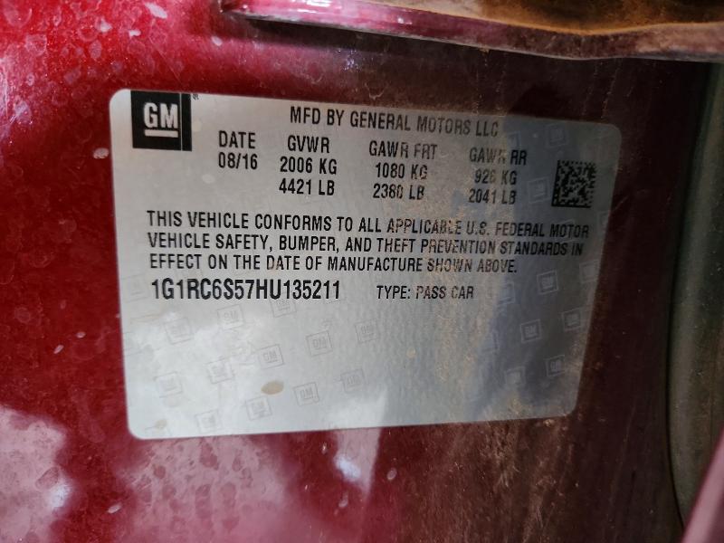 51987476 :رقم المزاد ، 1G1RC6S57HU135211 vin ، 2017 Chevrolet Volt مزاد بيع