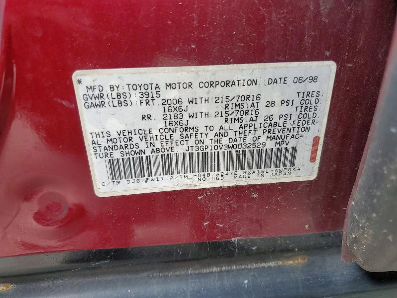 50295476 :رقم المزاد ، JT3GP10V3W0032529 vin ، 1998 Toyota Rav4 مزاد بيع