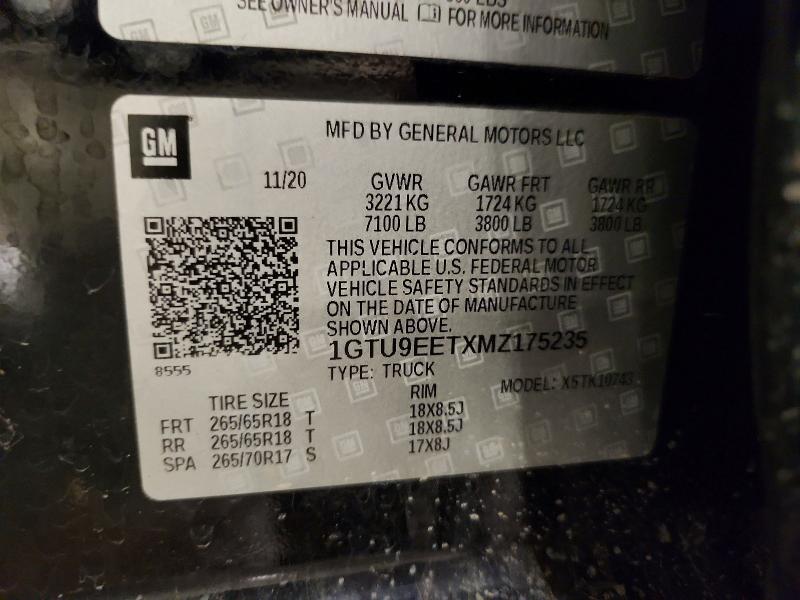 2021 Gmc Sierra მანქანა იყიდება აუქციონზე, vin: 1GTU9EETXMZ175235, აუქციონის ნომერი: 55386636