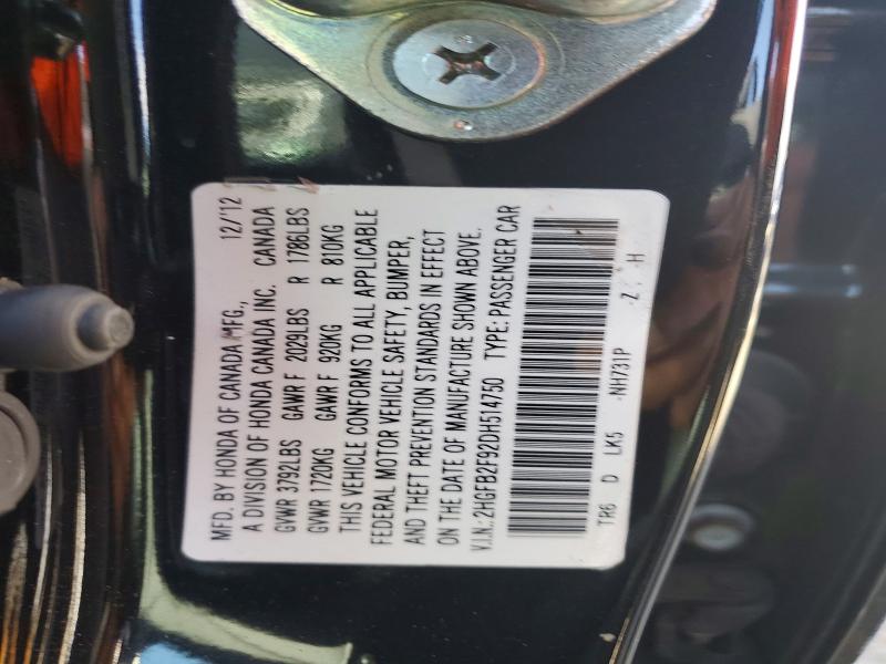 Продаж на аукціоні авто 2013 Honda Civic, vin: 2HGFB2F92DH514750, номер лоту: 55148866
